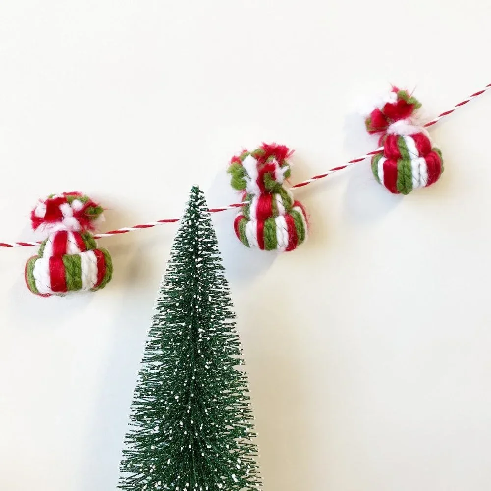 Handmade Winter Mini Knit Beanie Hat Christmas Garland Christmas Decorations